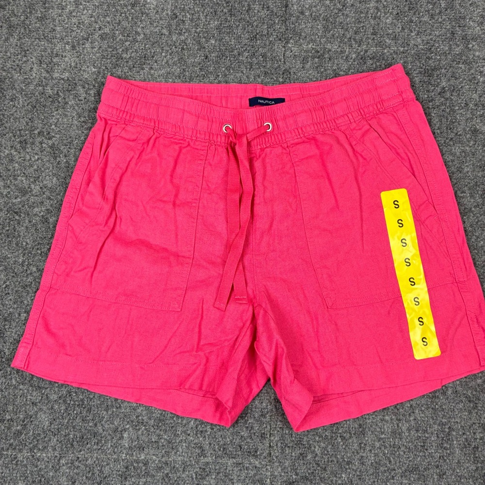 Nautica Womens Size Small Pink Linen Blend Drawstring Pull On Shorts NEW NWT